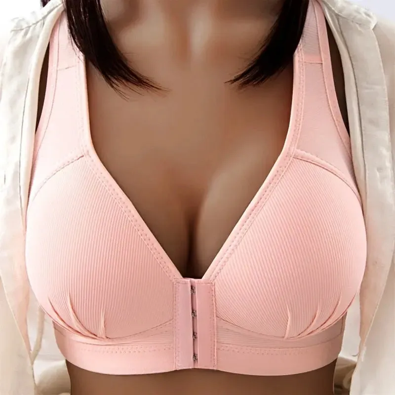 Voguable Sexy Plus Size Push Up Bra Front Closure Solid Color Brassiere Wire Free Bralette Seamless Bras For Women Hot Sale