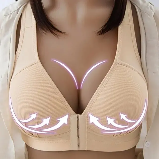 Voguable Sexy Plus Size Push Up Bra Front Closure Solid Color Brassiere Wire Free Bralette Seamless Bras For Women Hot Sale