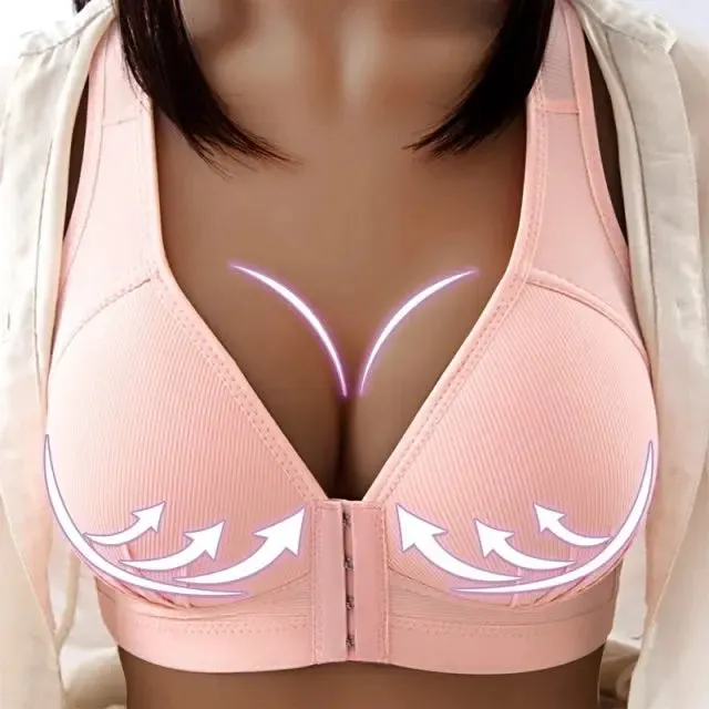 Voguable Sexy Plus Size Push Up Bra Front Closure Solid Color Brassiere Wire Free Bralette Seamless Bras For Women Hot Sale