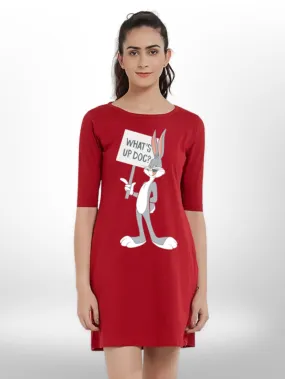 WHATS UP DOC PRINTED THREE QUARTER SLEEVE T-SHIRT SIDE POCKET FOR WOMEN'S