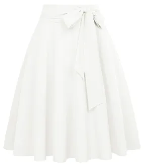 White Skirt for Women Bow Tie Flared Vintage Skirt Size L
