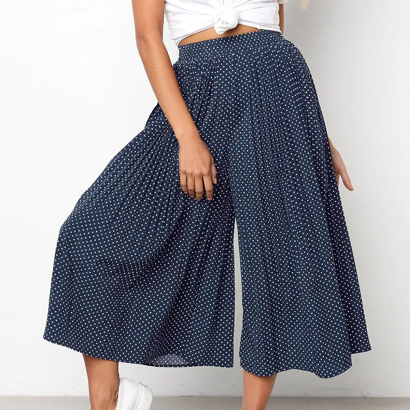 Wide Leg Cropped Loose Polka Dotted Pants