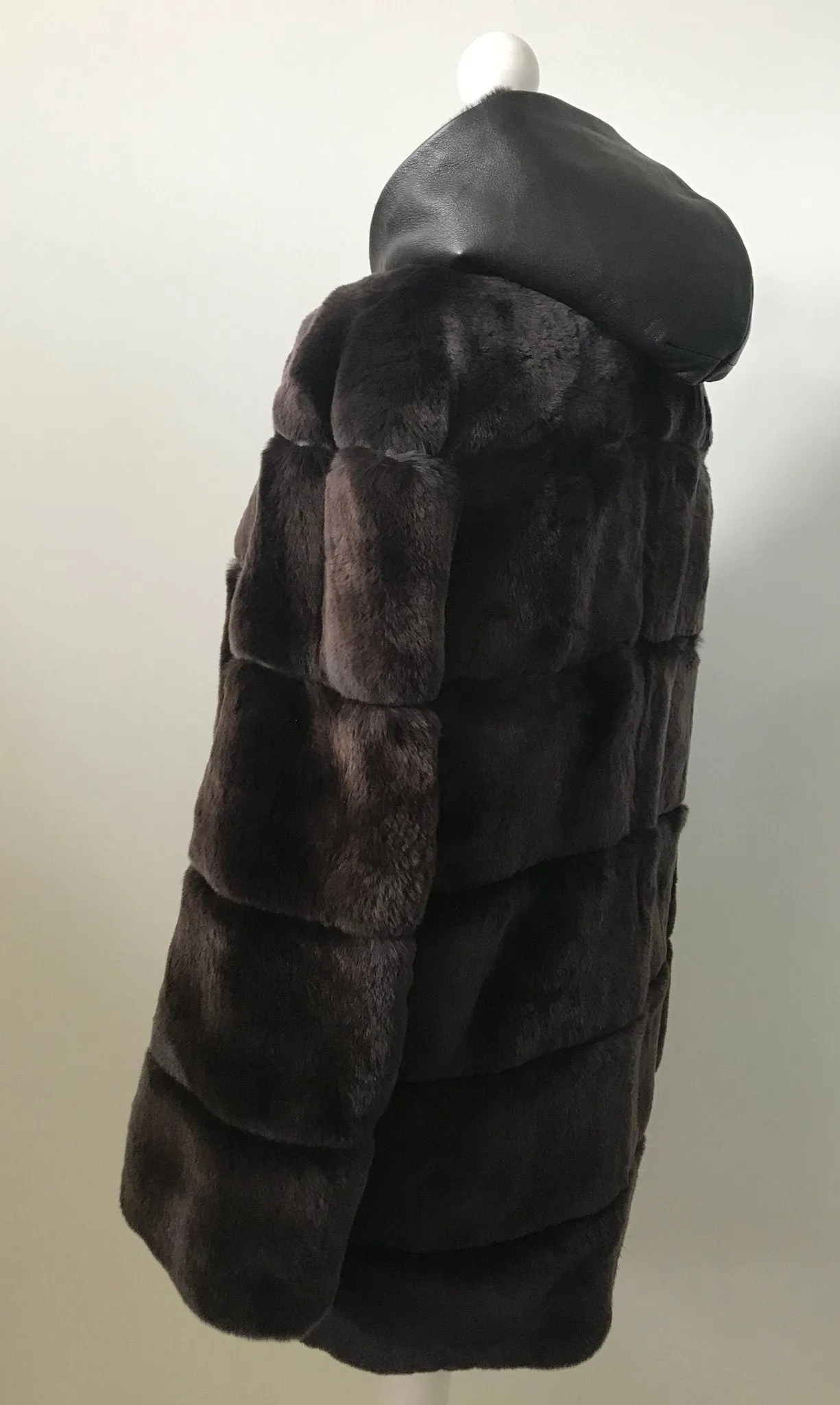 Women jacket сoat  rex rabbit (chinchilla rabbit)  fur and leather, Stand with Ukraine