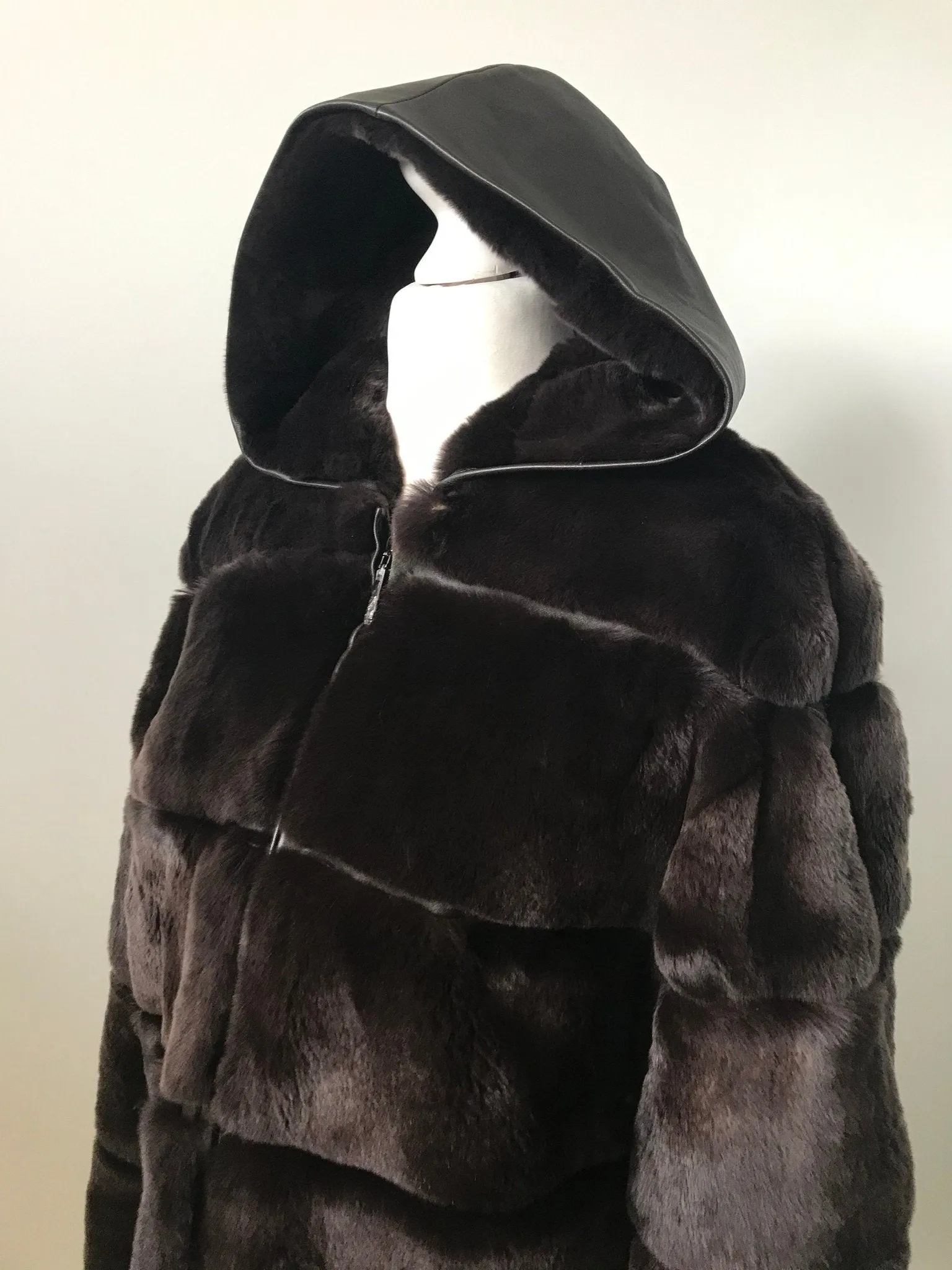 Women jacket сoat  rex rabbit (chinchilla rabbit)  fur and leather, Stand with Ukraine