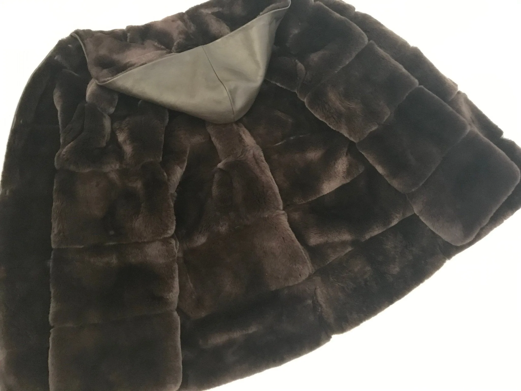 Women jacket сoat  rex rabbit (chinchilla rabbit)  fur and leather, Stand with Ukraine