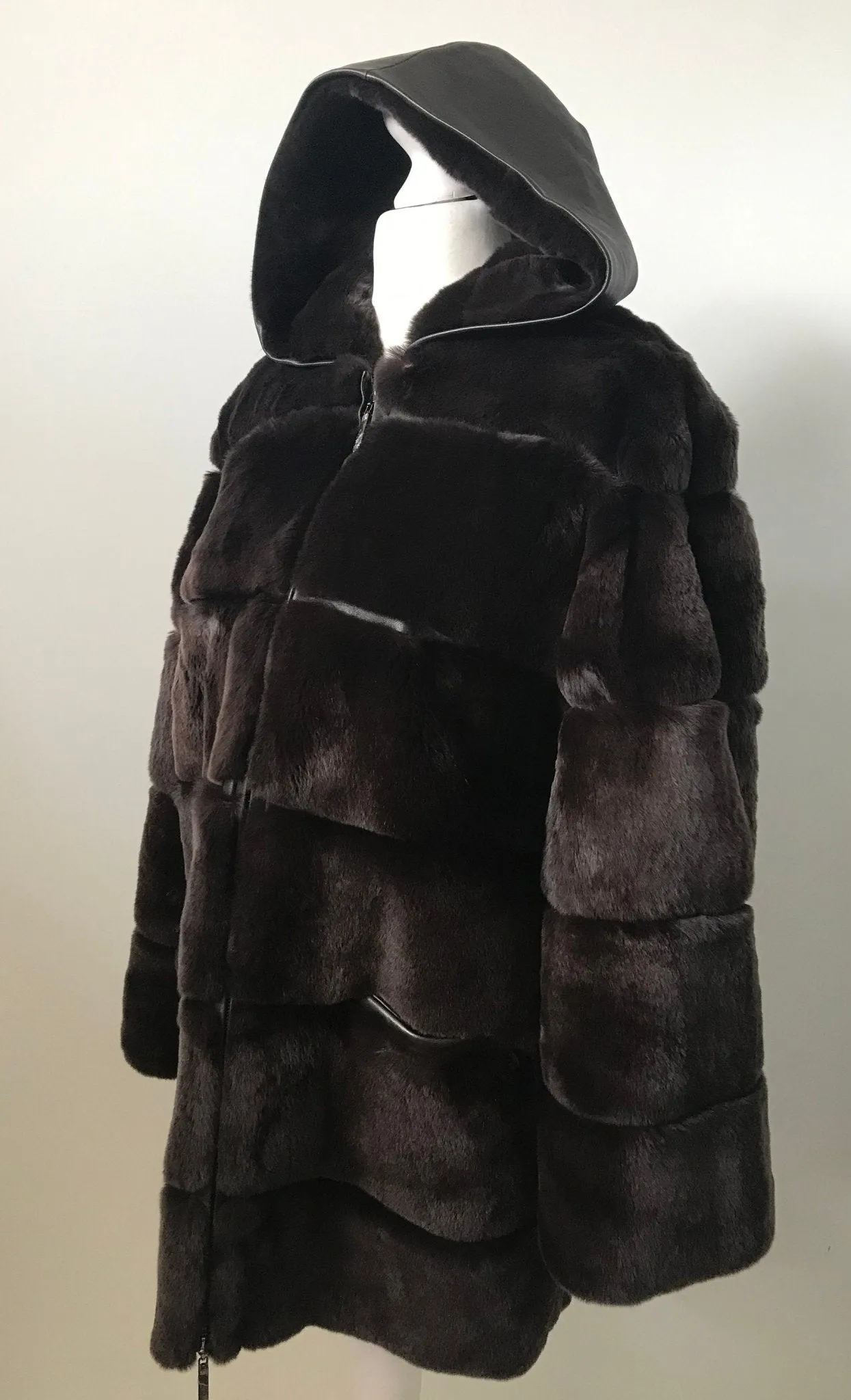 Women jacket сoat  rex rabbit (chinchilla rabbit)  fur and leather, Stand with Ukraine