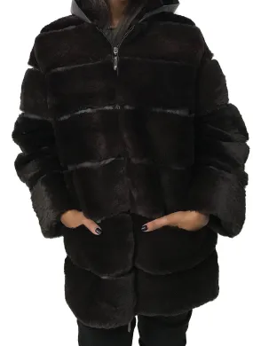 Women jacket сoat  rex rabbit (chinchilla rabbit)  fur and leather, Stand with Ukraine