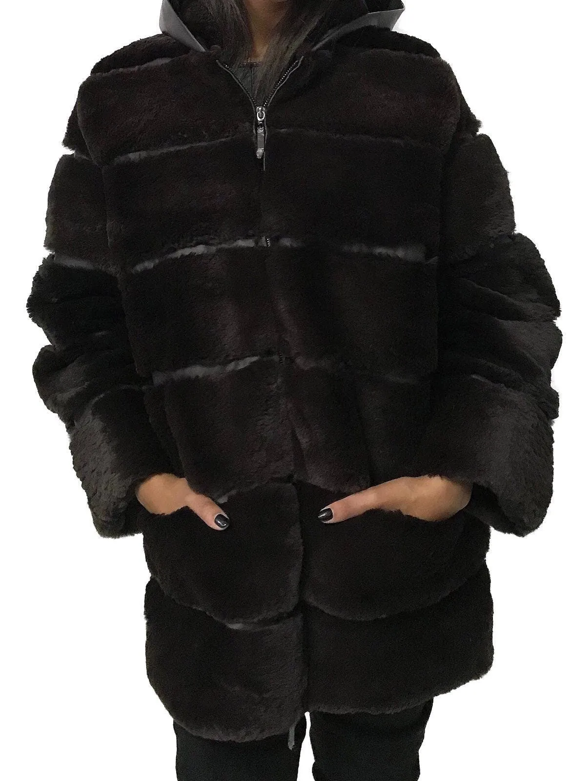 Women jacket сoat  rex rabbit (chinchilla rabbit)  fur and leather, Stand with Ukraine