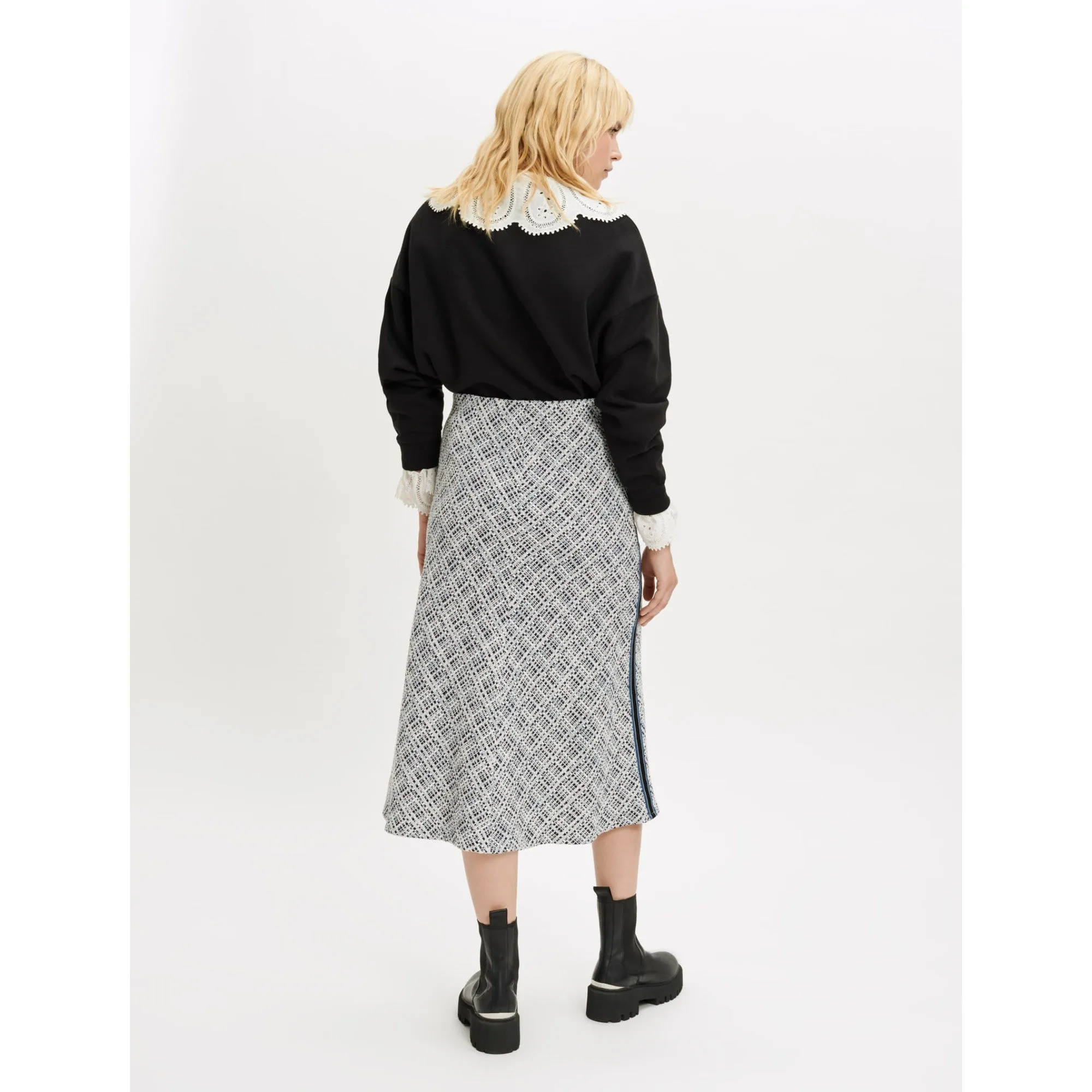 Women Tweed Midi Skirt - Blue
