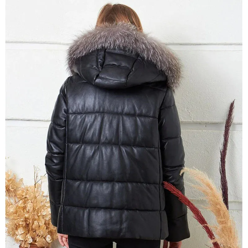 Womens Black Puffer Jacket With Faux Shearling Hooded