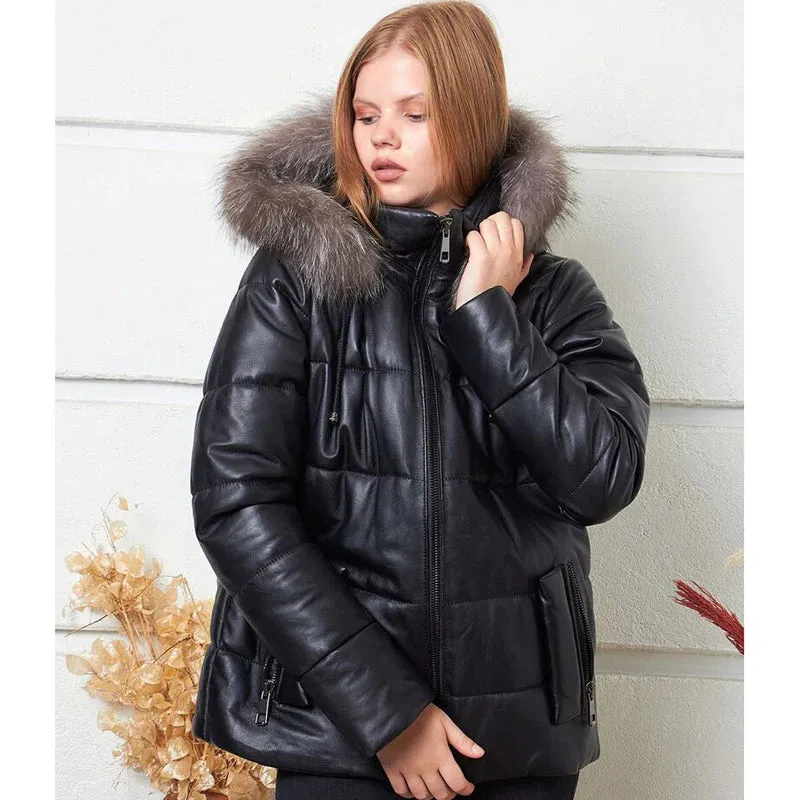 Womens Black Puffer Jacket With Faux Shearling Hooded