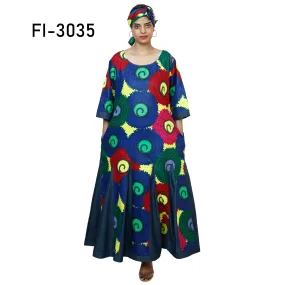 Women's Printed and Denim Long Sleeve Maxi Dress -- FI-3035