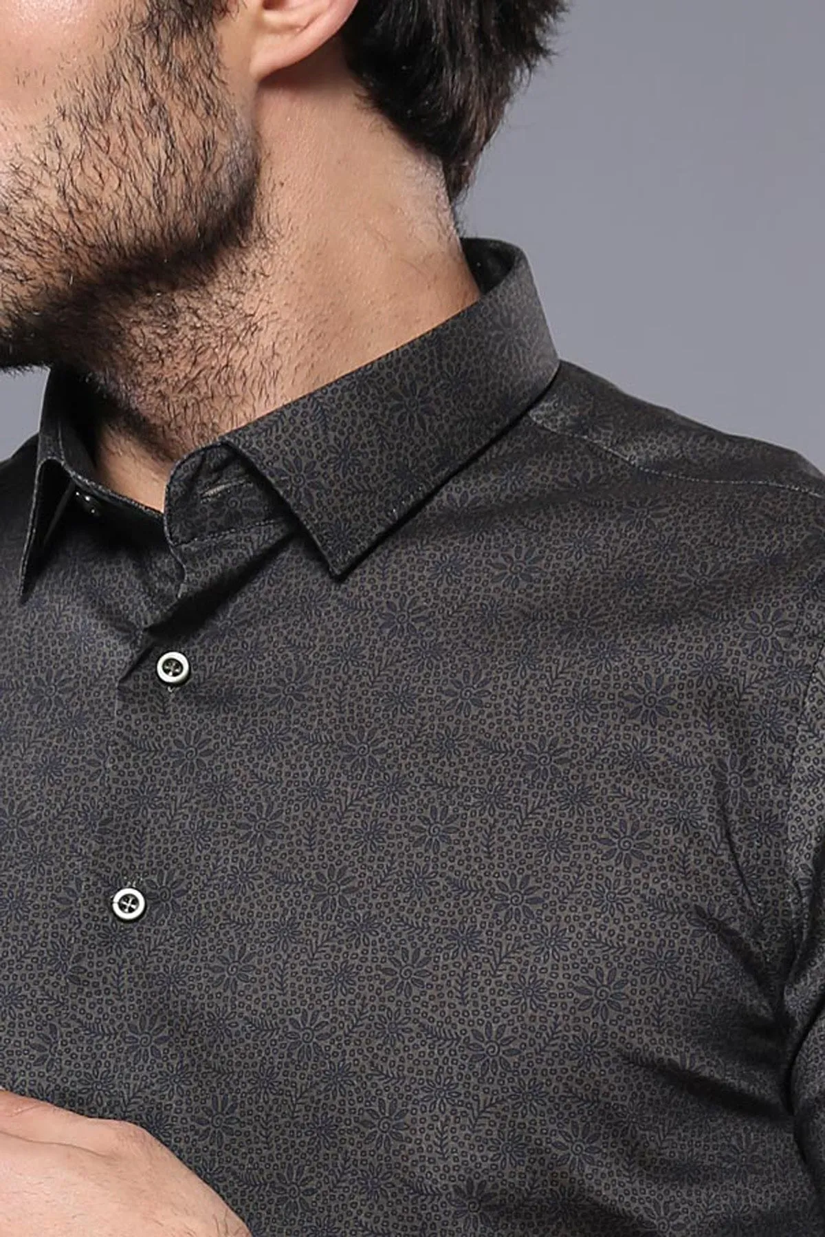 WSS Patterned Short Sleeves Khaki Men Shirt  - Singen