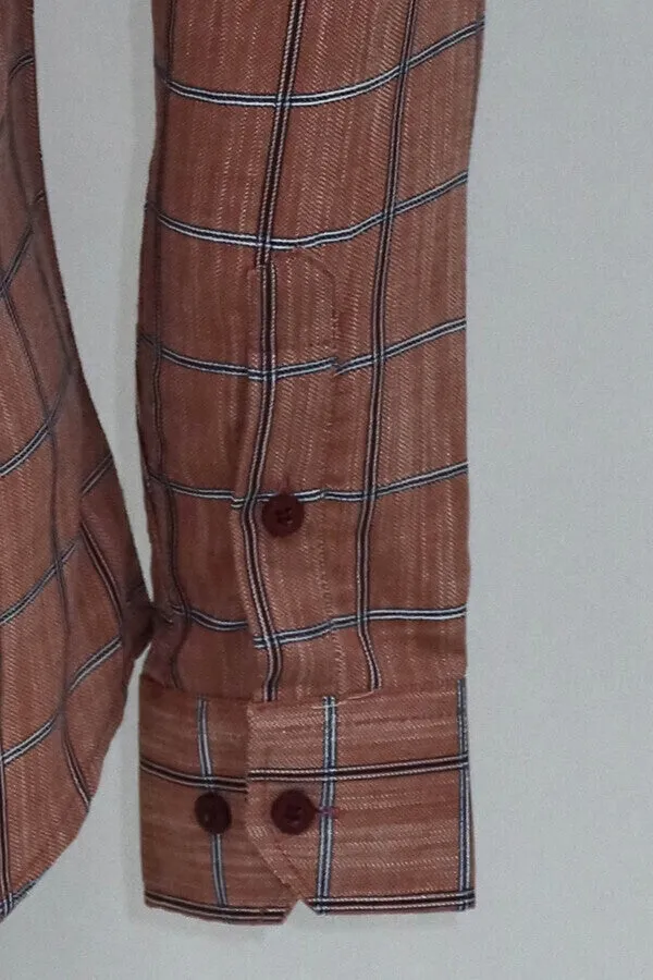 WSS Plaid Slim Fit Brown Men Shirt  - Singen