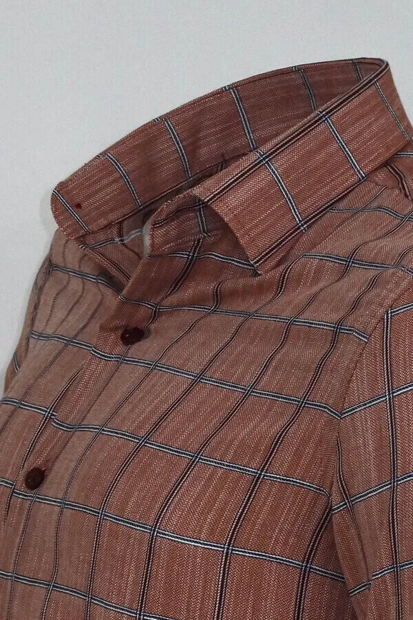 WSS Plaid Slim Fit Brown Men Shirt  - Singen