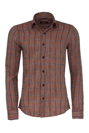 WSS Plaid Slim Fit Brown Men Shirt  - Singen