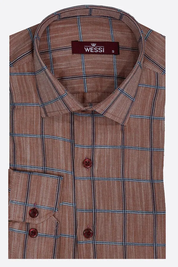 WSS Plaid Slim Fit Brown Men Shirt  - Singen