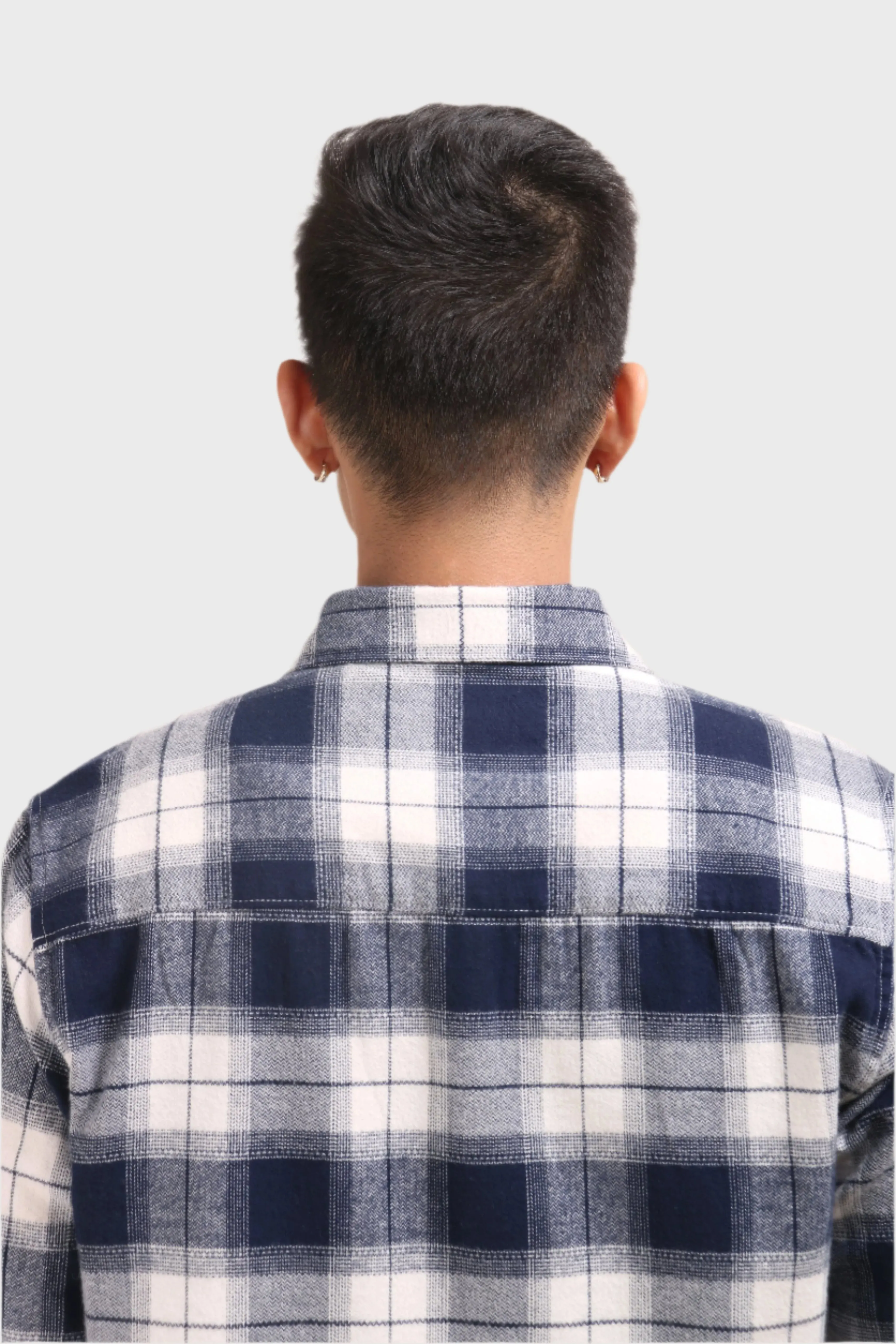 XKIND MEN'S NAVY BLUE FLANNEL CHECKS REGULAR FIT SHIRT
