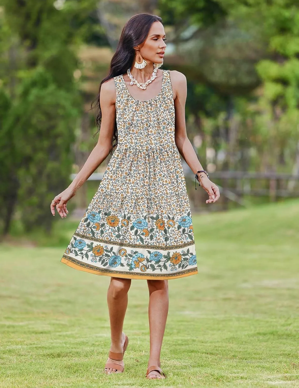 Zeagoo Boho Floral Casual Tank Dresses with Pockets
