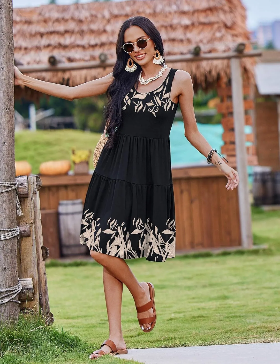 Zeagoo Boho Floral Casual Tank Dresses with Pockets