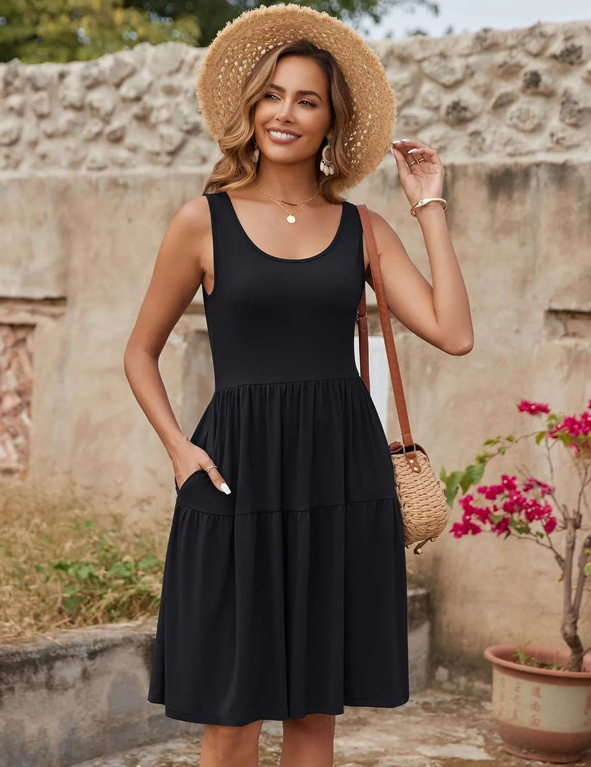 Zeagoo Boho Floral Casual Tank Dresses with Pockets