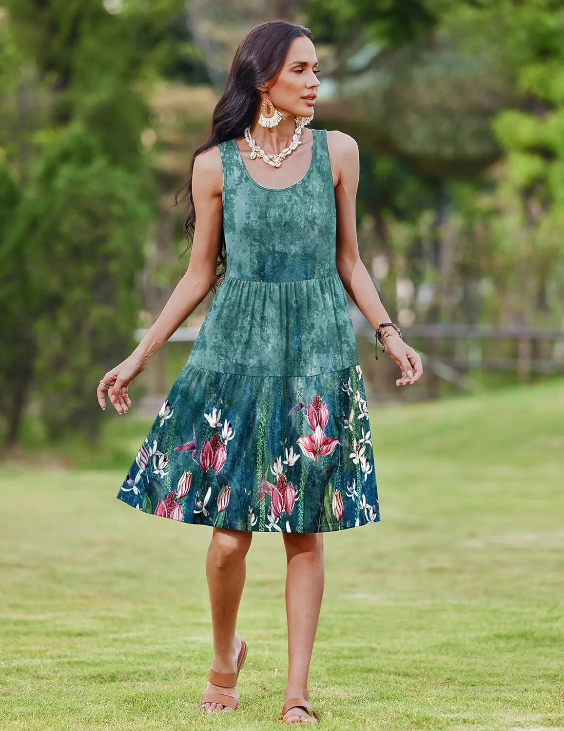 Zeagoo Boho Floral Casual Tank Dresses with Pockets