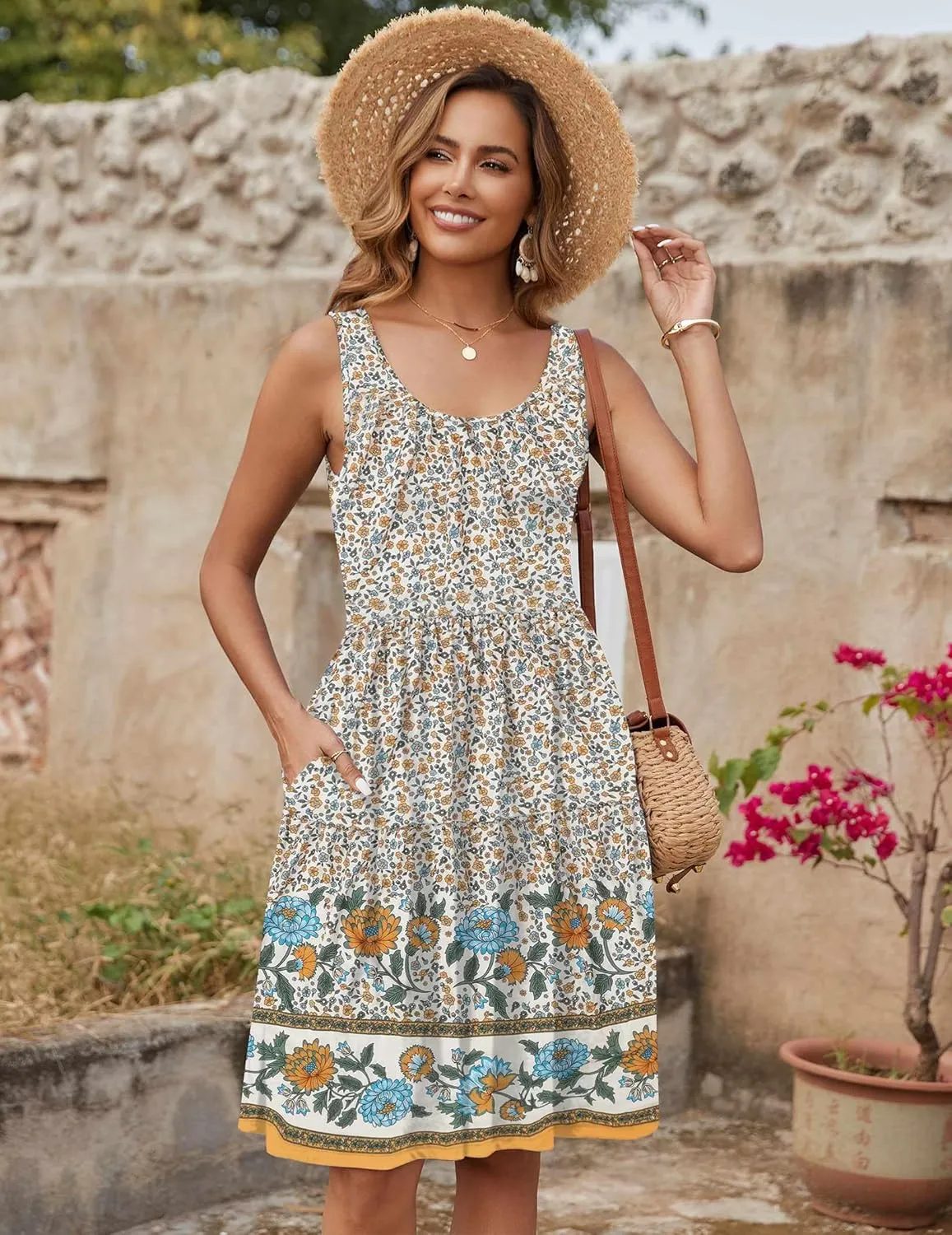 Zeagoo Boho Floral Casual Tank Dresses with Pockets