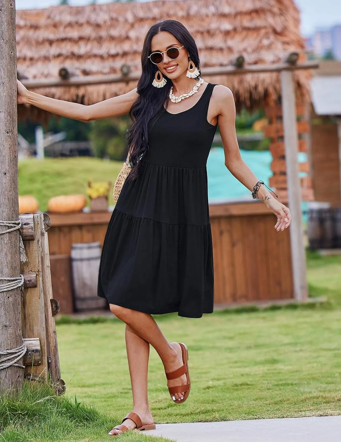 Zeagoo Boho Floral Casual Tank Dresses with Pockets
