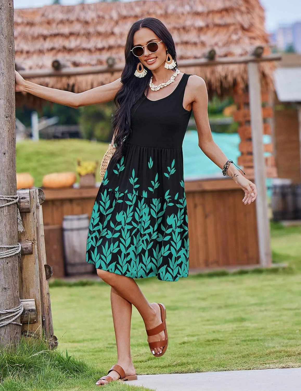 Zeagoo Boho Floral Casual Tank Dresses with Pockets