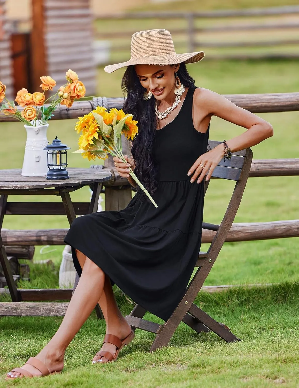Zeagoo Boho Floral Casual Tank Dresses with Pockets