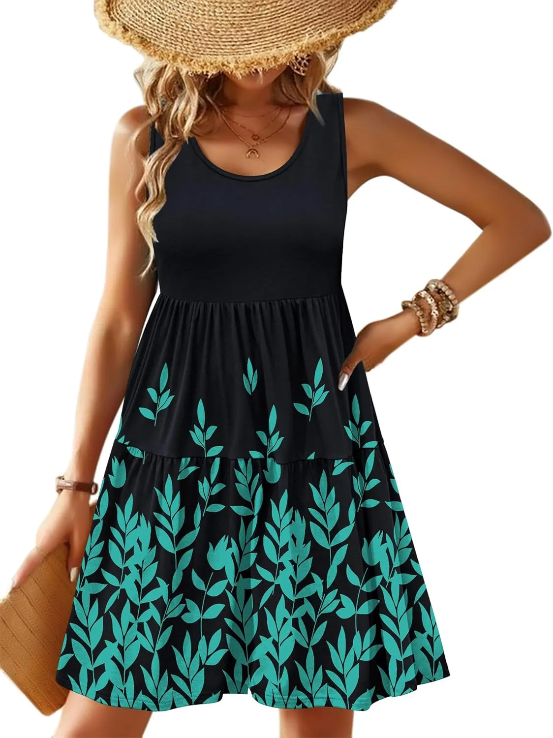 Zeagoo Boho Floral Casual Tank Dresses with Pockets