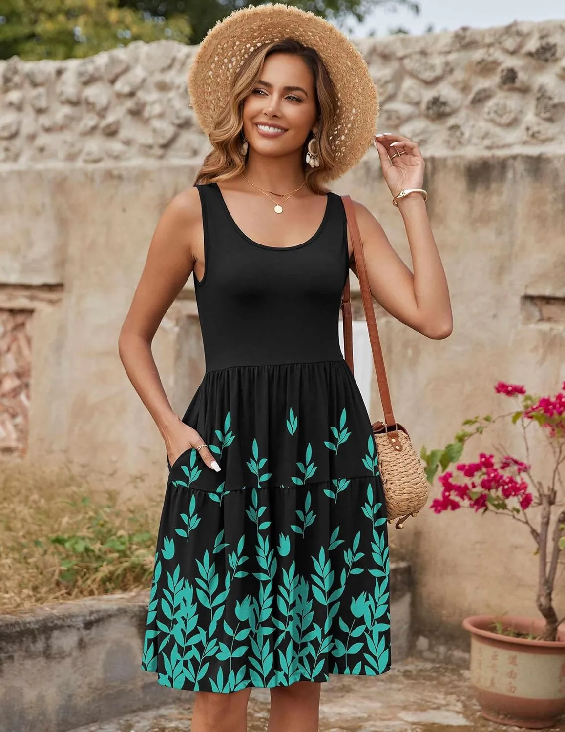 Zeagoo Boho Floral Casual Tank Dresses with Pockets