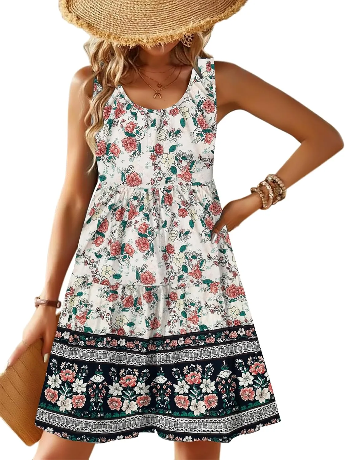Zeagoo Boho Floral Casual Tank Dresses with Pockets