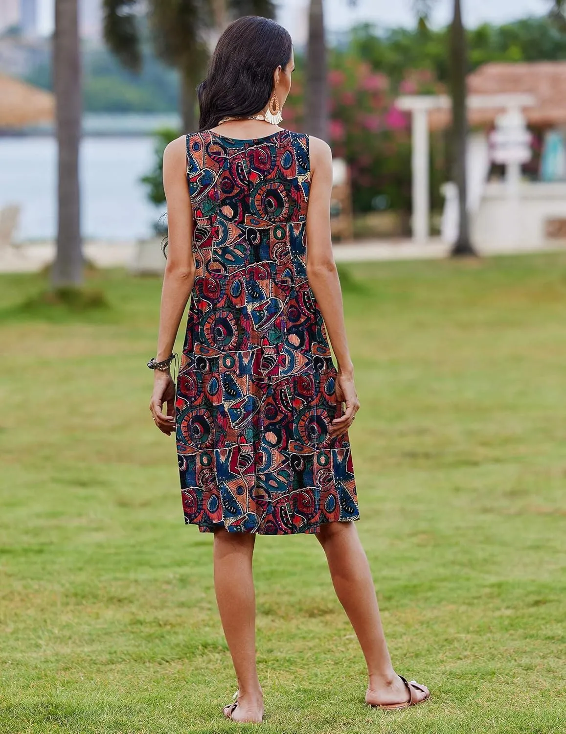 Zeagoo Boho Floral Casual Tank Dresses with Pockets