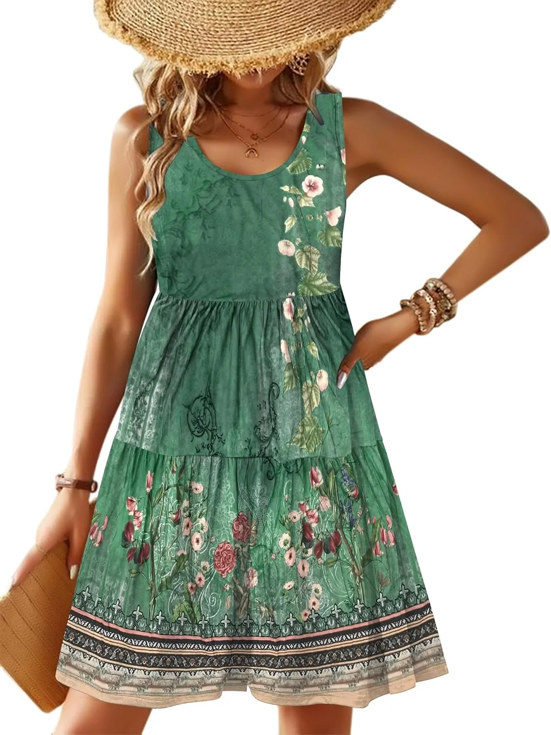 Zeagoo Boho Floral Casual Tank Dresses with Pockets