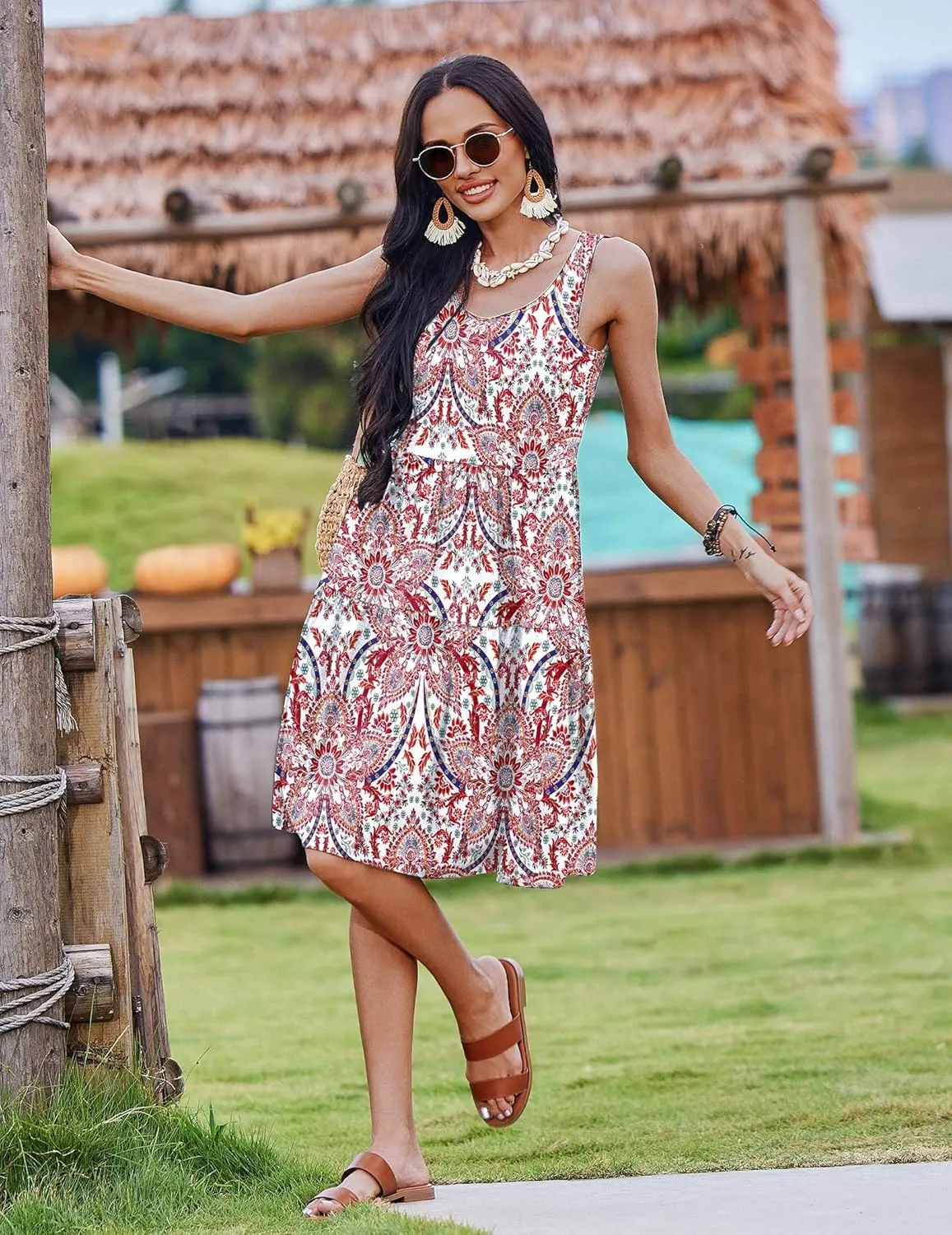 Zeagoo Boho Floral Casual Tank Dresses with Pockets