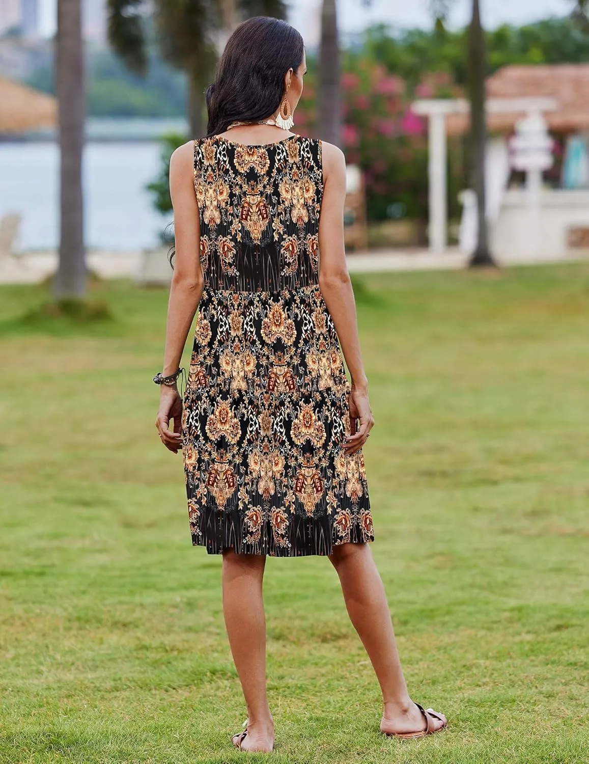 Zeagoo Boho Floral Casual Tank Dresses with Pockets