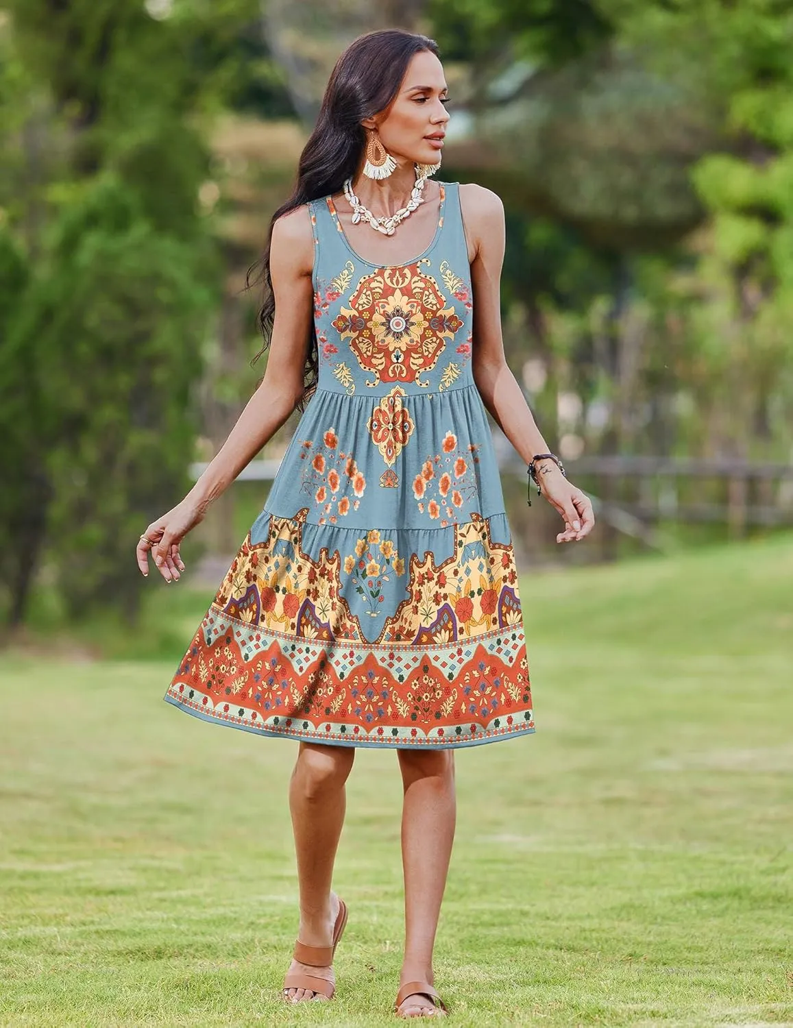 Zeagoo Boho Floral Casual Tank Dresses with Pockets