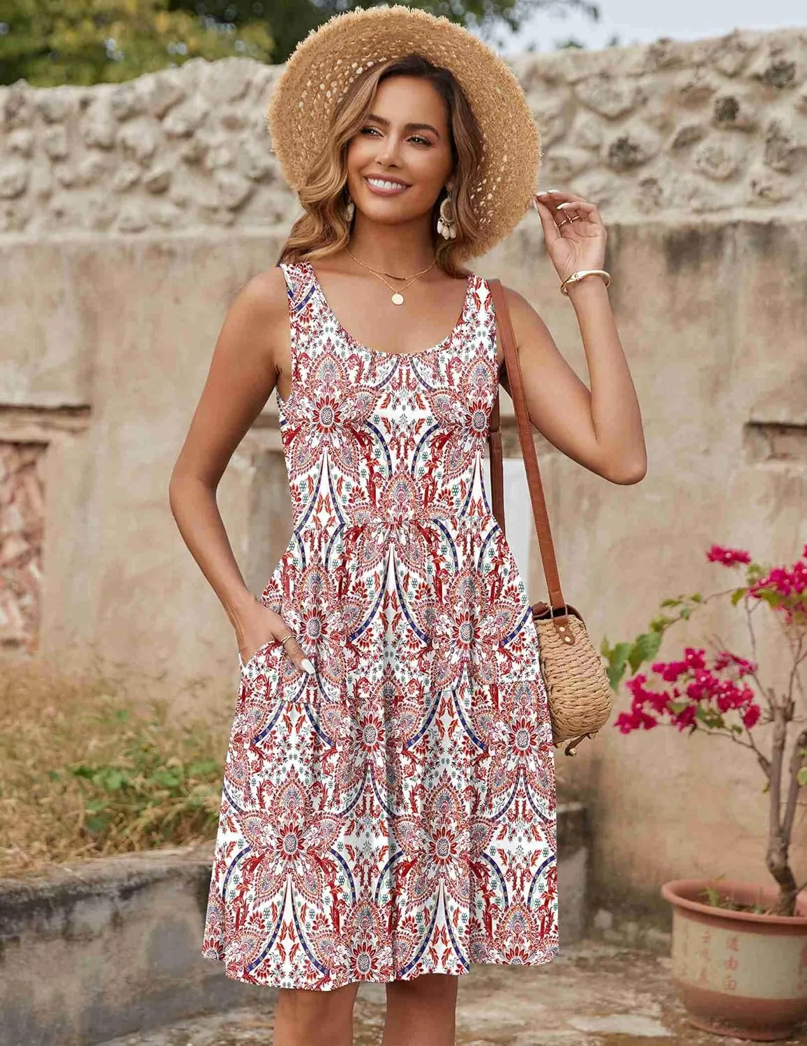 Zeagoo Boho Floral Casual Tank Dresses with Pockets