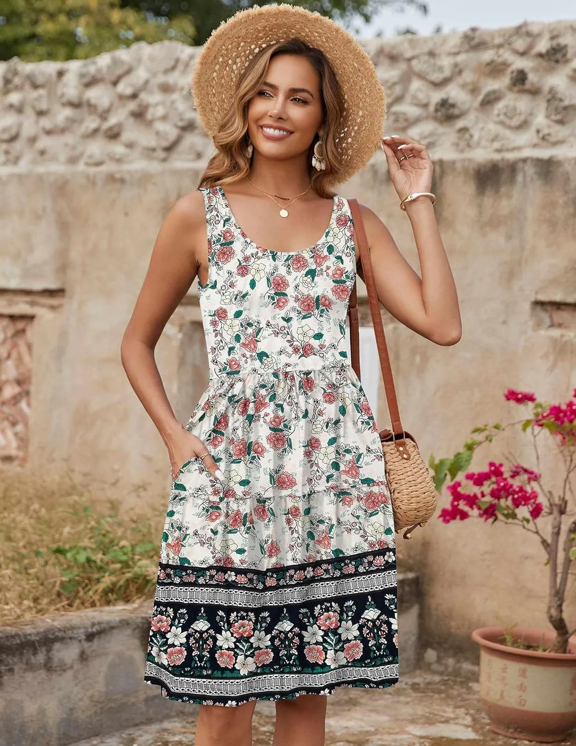 Zeagoo Boho Floral Casual Tank Dresses with Pockets