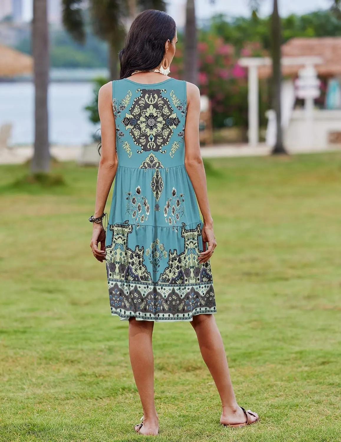 Zeagoo Boho Floral Casual Tank Dresses with Pockets