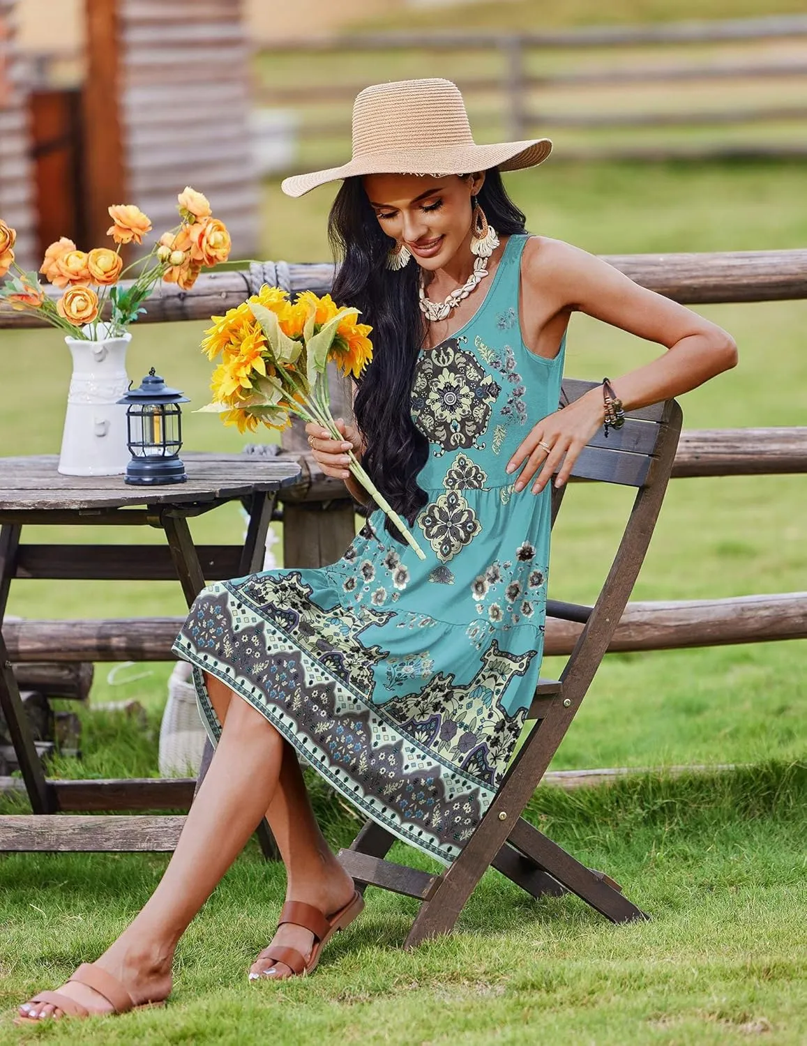 Zeagoo Boho Floral Casual Tank Dresses with Pockets