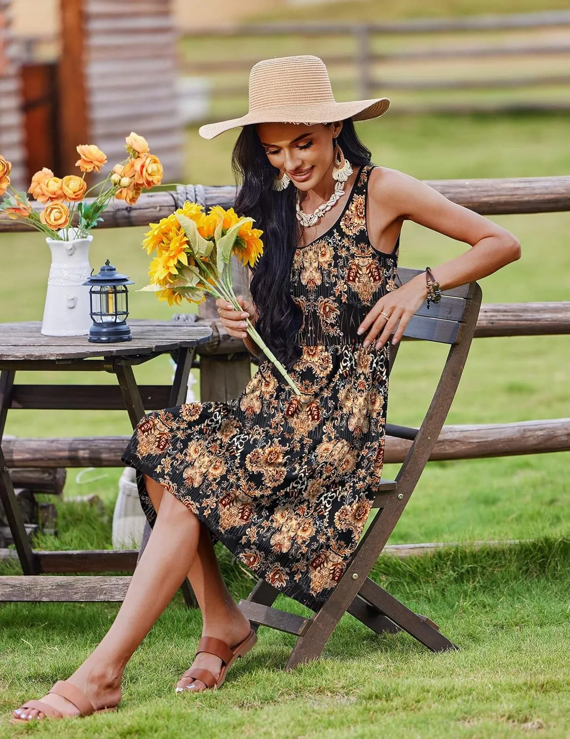 Zeagoo Boho Floral Casual Tank Dresses with Pockets
