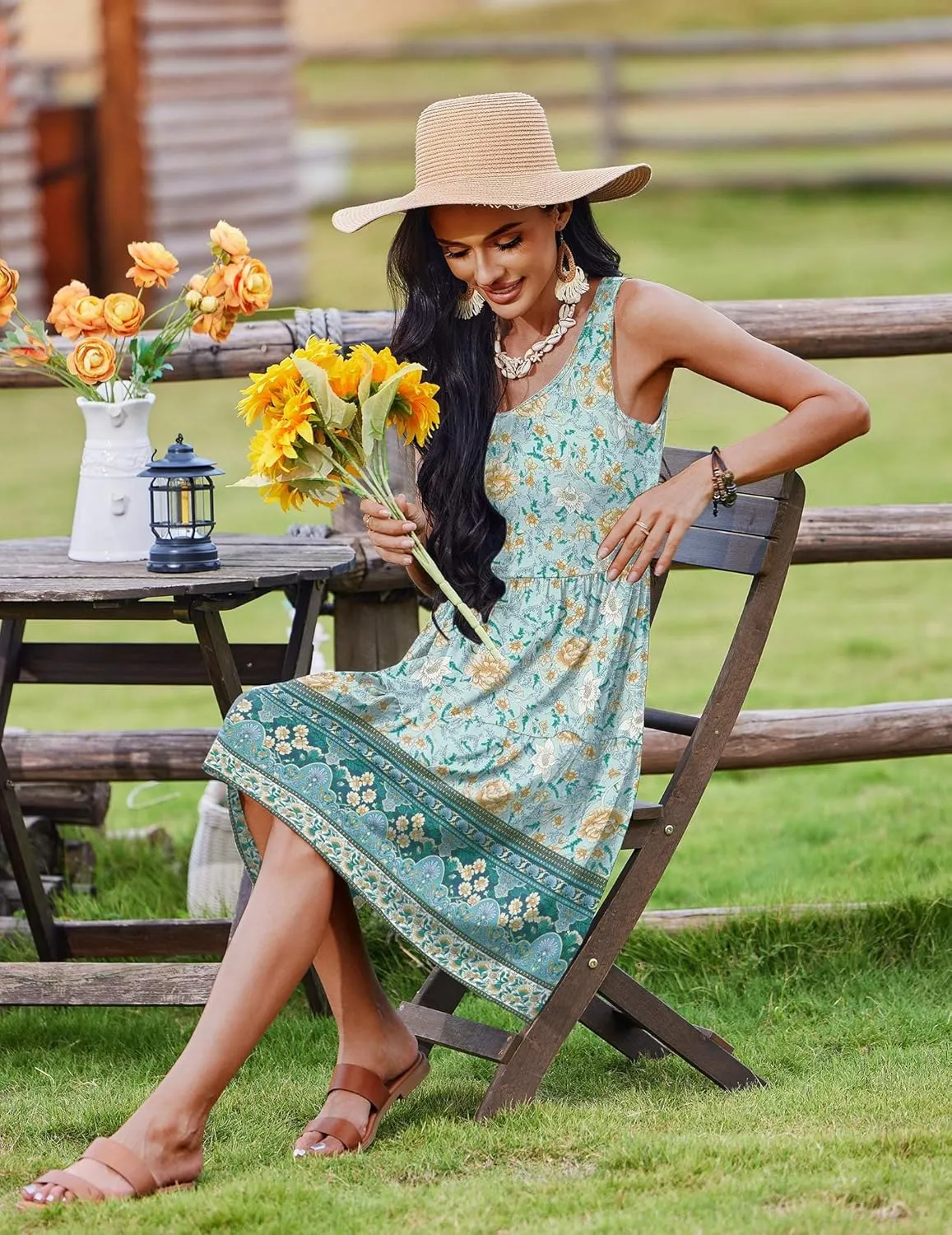 Zeagoo Boho Floral Casual Tank Dresses with Pockets