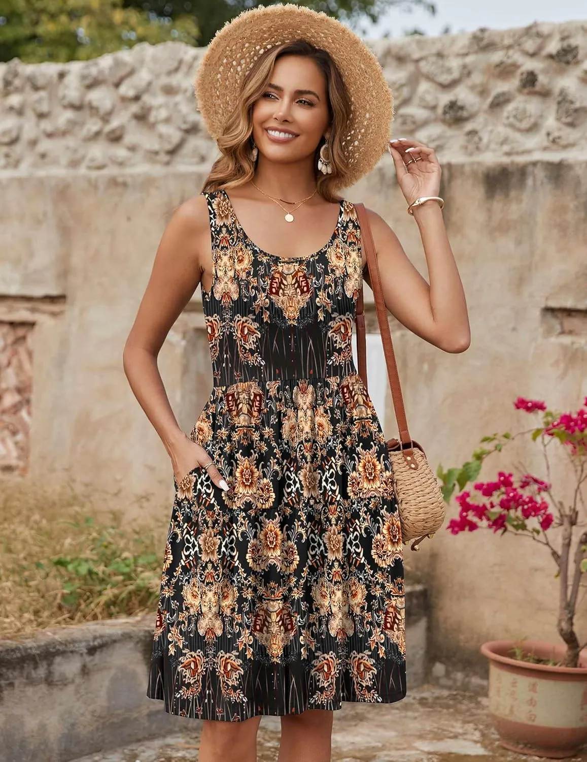 Zeagoo Boho Floral Casual Tank Dresses with Pockets