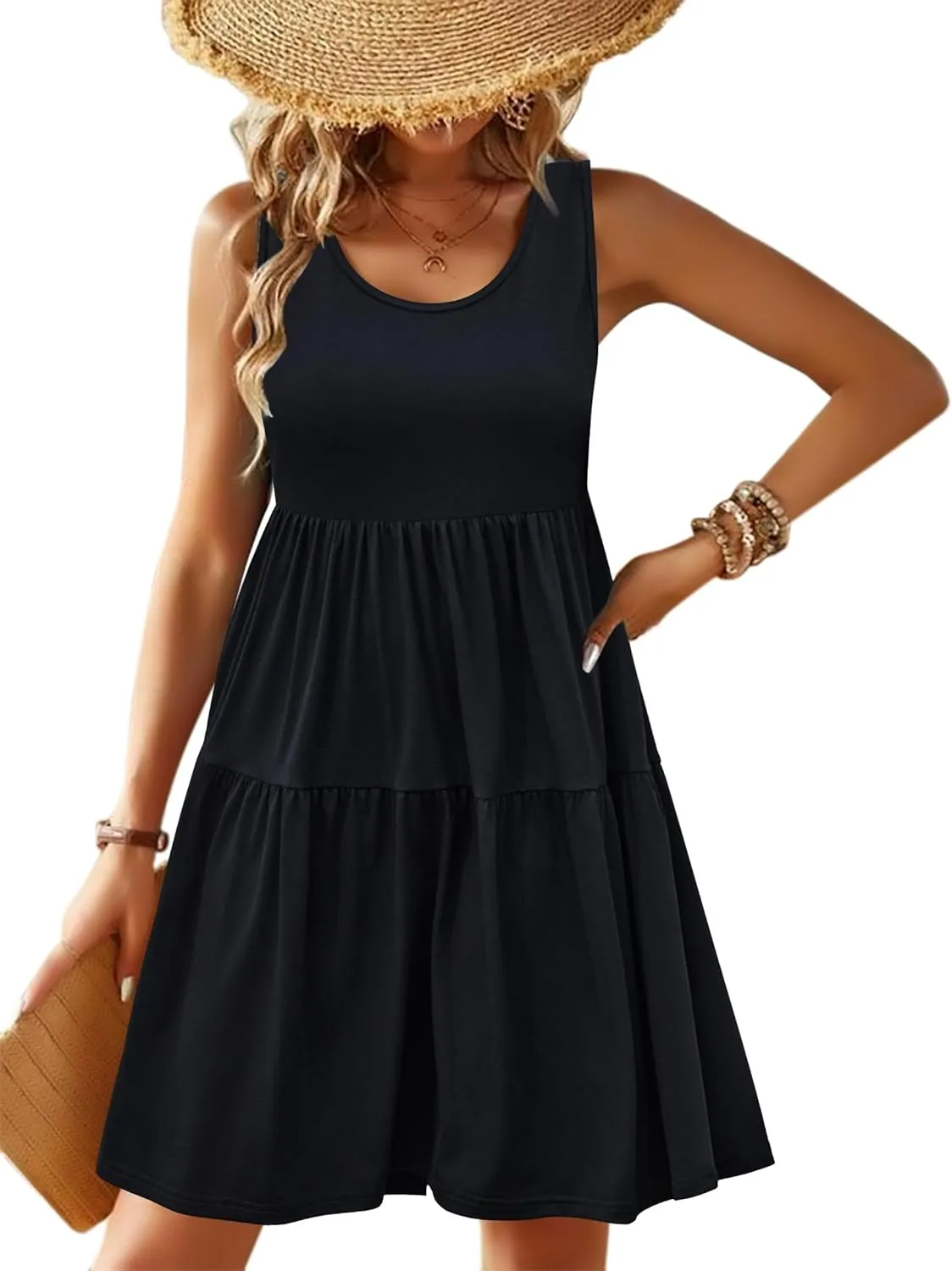 Zeagoo Boho Floral Casual Tank Dresses with Pockets