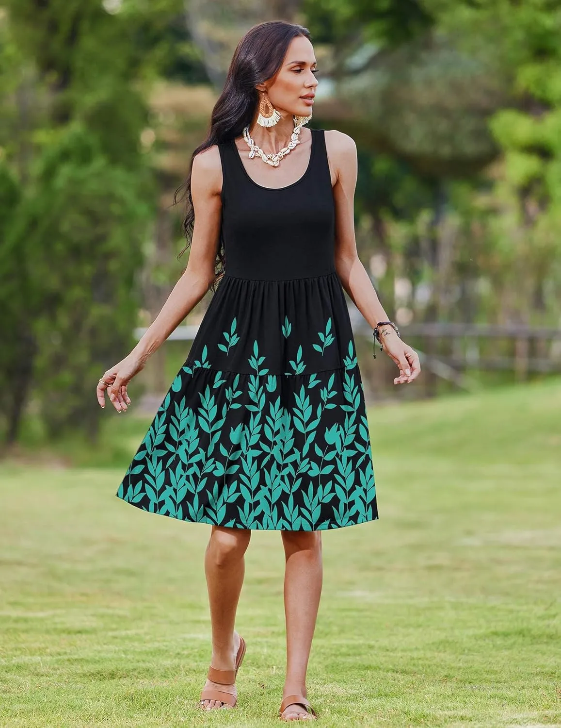 Zeagoo Boho Floral Casual Tank Dresses with Pockets
