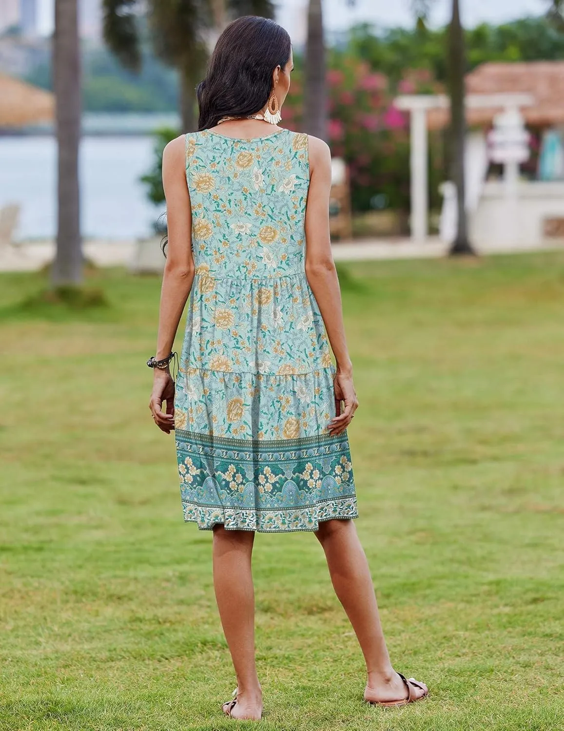 Zeagoo Boho Floral Casual Tank Dresses with Pockets