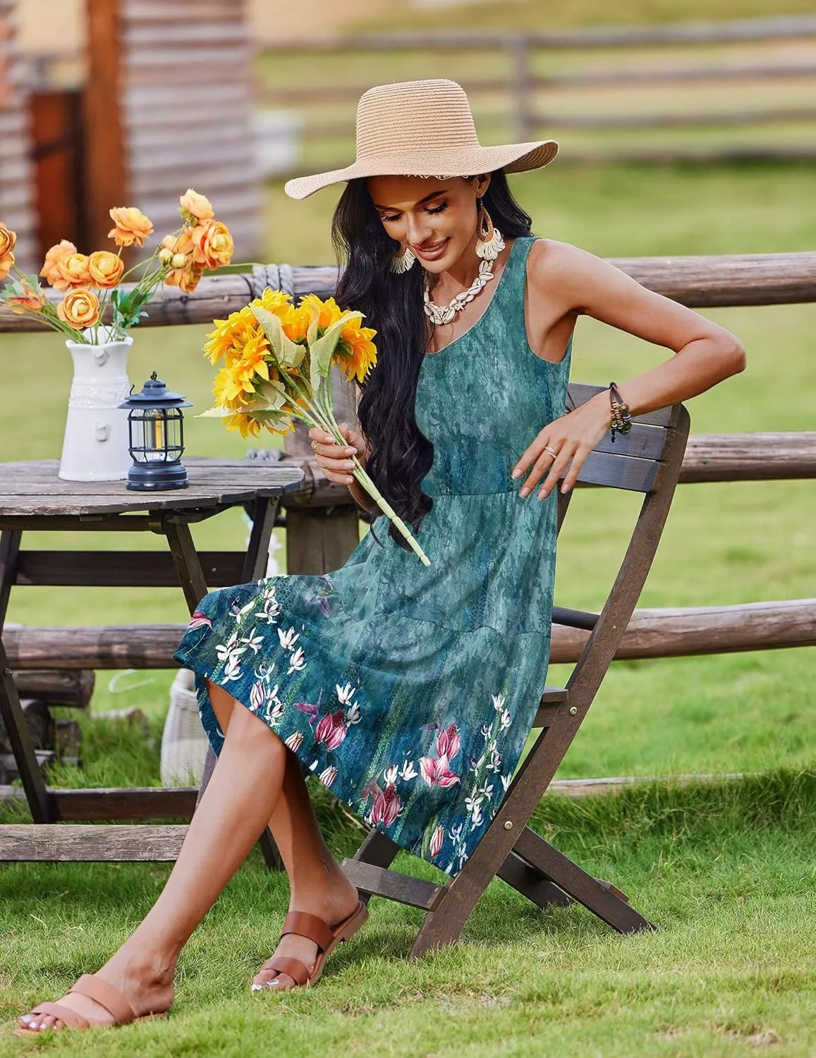 Zeagoo Boho Floral Casual Tank Dresses with Pockets