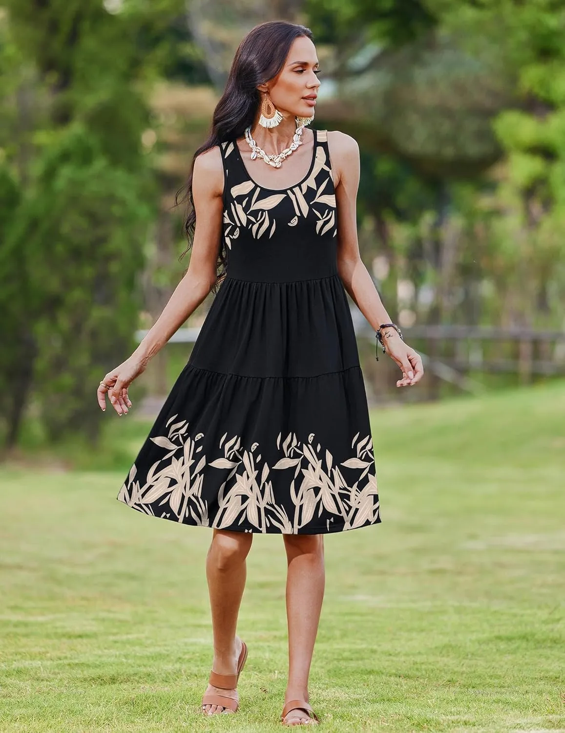Zeagoo Boho Floral Casual Tank Dresses with Pockets